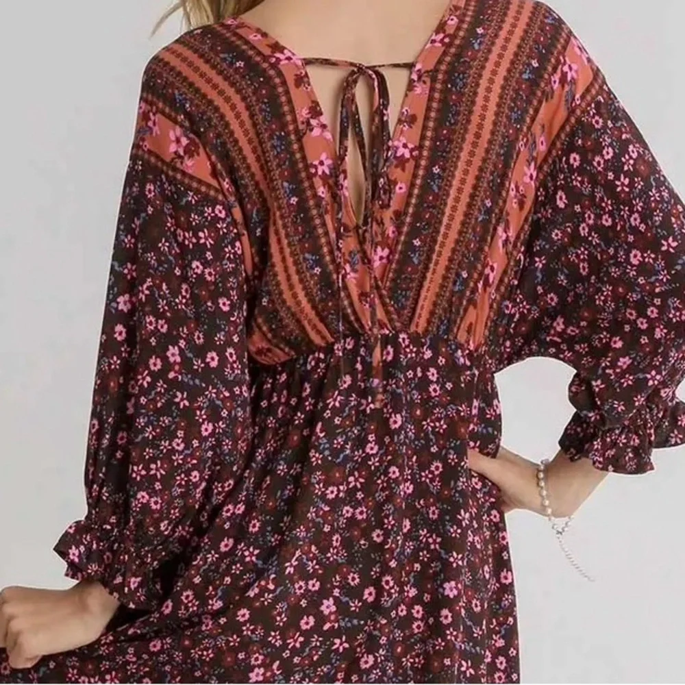 NWT UMGEE Boho Floral Print Tie Back High Low Asymmetrical Hi/Lo Dress - Picture 9 of 10